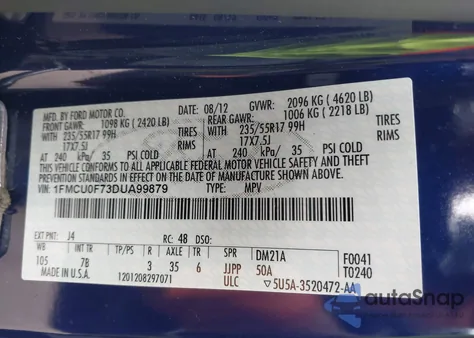 2013 Ford Escape S from USA, damaged, VIN 1FMCU0F73DUA99879